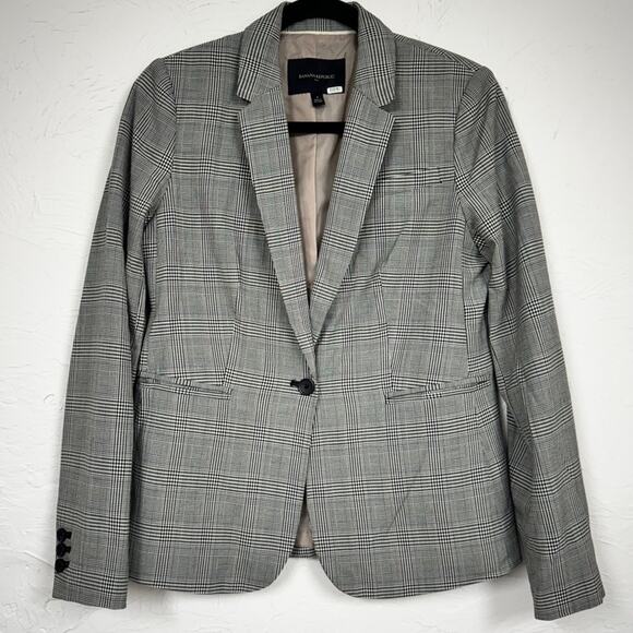 Banana Republic Black Plaid Classic Blazer Jacket Womens 4 Preppy Academia Work - Picture 1 of 8